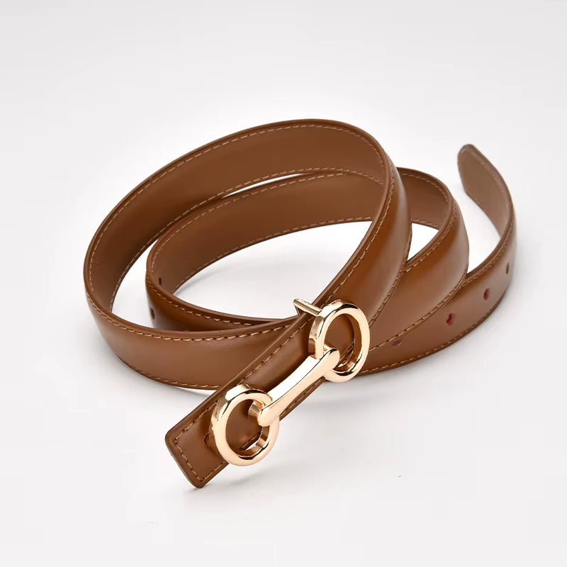 2.4Cm Belts for Women Girls Fashion Waist Belt Cowhide Leather Simple 8 Metal Pin Buckle Belt Leisure Dress Jeans Waistband