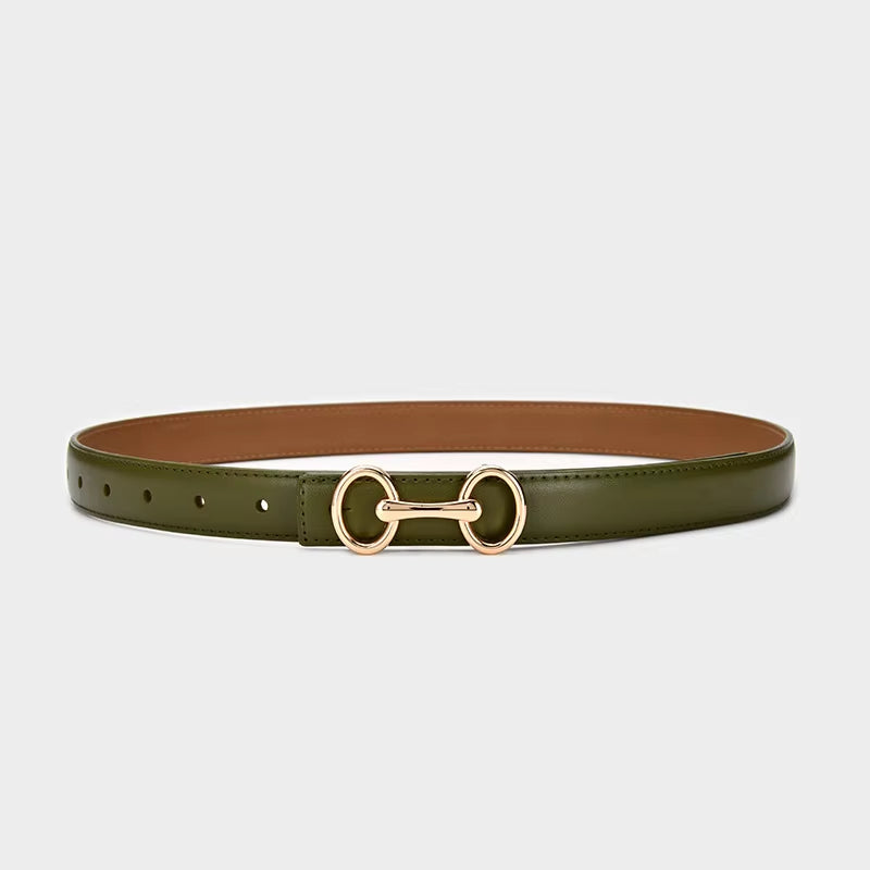 2.4Cm Belts for Women Girls Fashion Waist Belt Cowhide Leather Simple 8 Metal Pin Buckle Belt Leisure Dress Jeans Waistband
