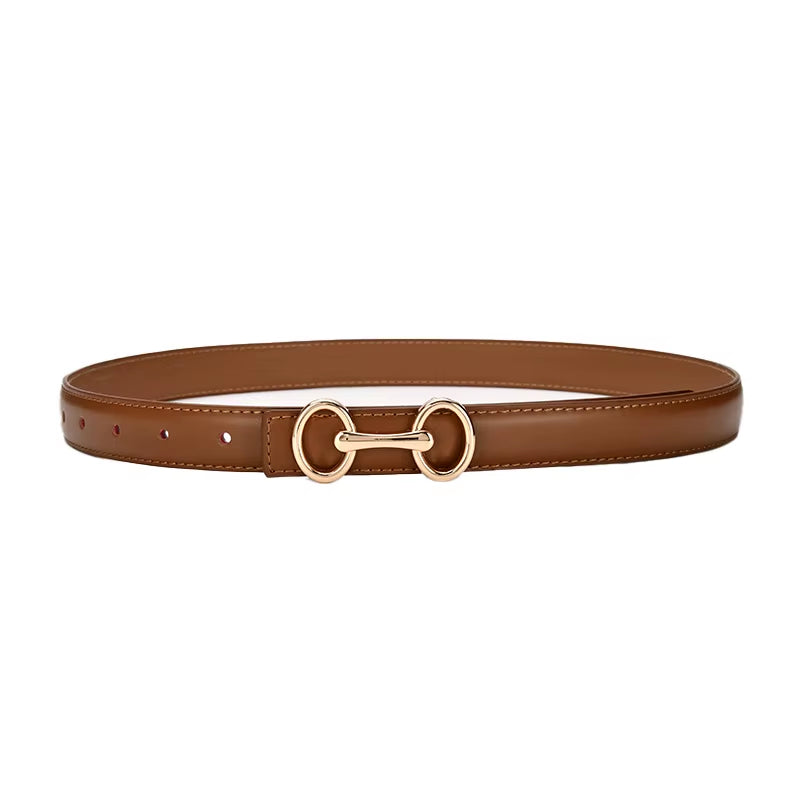 2.4Cm Belts for Women Girls Fashion Waist Belt Cowhide Leather Simple 8 Metal Pin Buckle Belt Leisure Dress Jeans Waistband