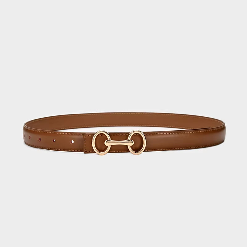 2.4Cm Belts for Women Girls Fashion Waist Belt Cowhide Leather Simple 8 Metal Pin Buckle Belt Leisure Dress Jeans Waistband