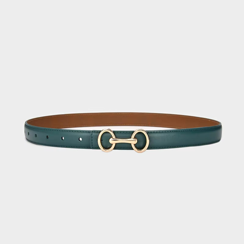 2.4Cm Belts for Women Girls Fashion Waist Belt Cowhide Leather Simple 8 Metal Pin Buckle Belt Leisure Dress Jeans Waistband