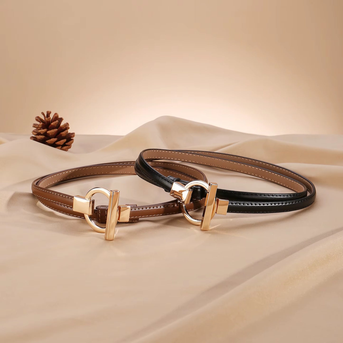 Leather Belt for Women Minimalist Cowhide Buckle Office Blazer Maxi Dress Fashion Accessory