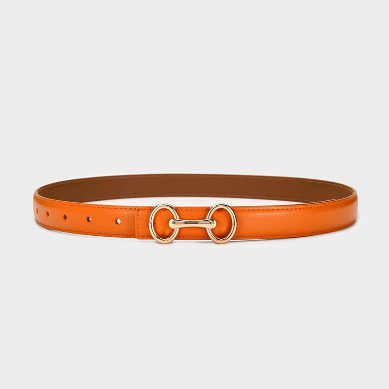 2.4Cm Belts for Women Girls Fashion Waist Belt Cowhide Leather Simple 8 Metal Pin Buckle Belt Leisure Dress Jeans Waistband