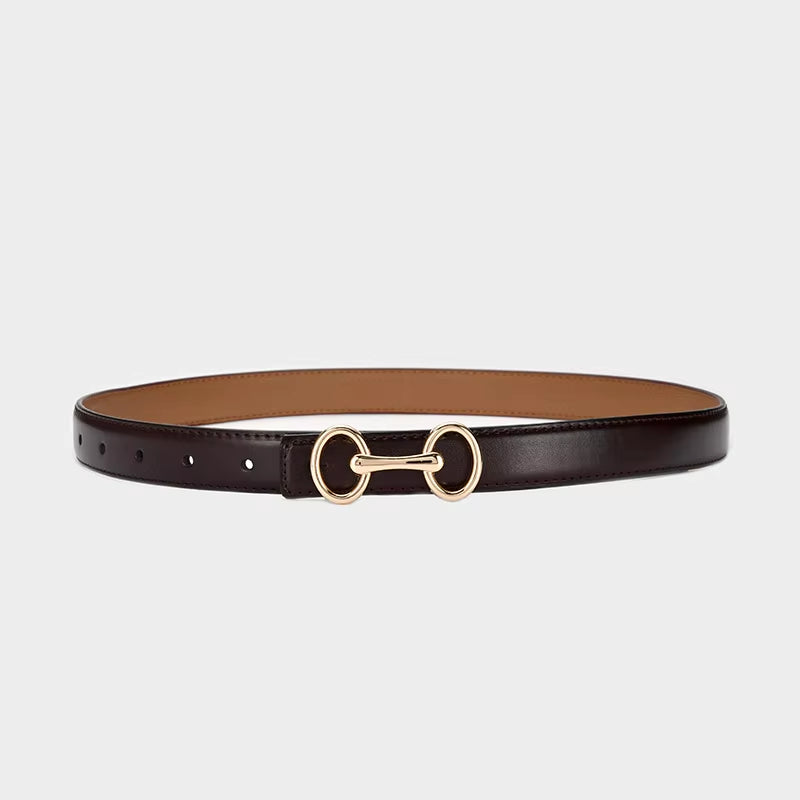 2.4Cm Belts for Women Girls Fashion Waist Belt Cowhide Leather Simple 8 Metal Pin Buckle Belt Leisure Dress Jeans Waistband