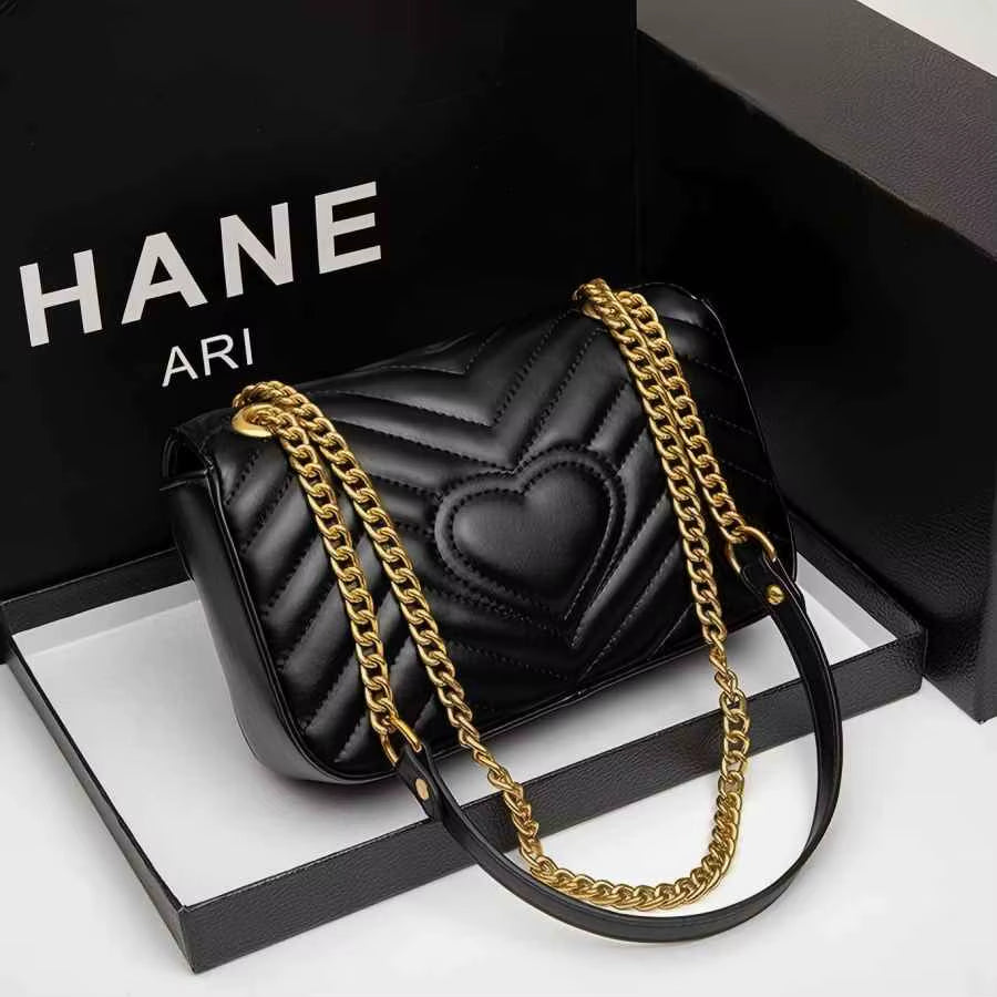 New Classic Leather Diamond-Pattern Chain Bag - Fashionable and Retro Crossbody Bag - Luxurious Designer Shoulder Bag - Handbag