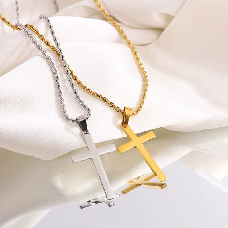 New Stainless Steel Cross Pendant Necklace for Men Women Minimalist Gold Color Jewelry Male Female Necklaces Chokers Gifts 2024