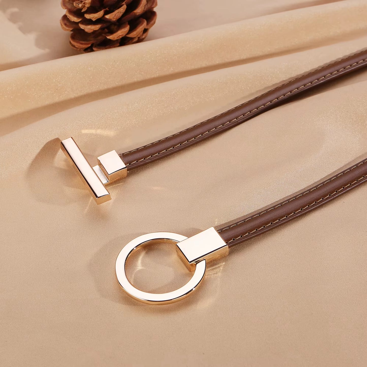Leather Belt for Women Minimalist Cowhide Buckle Office Blazer Maxi Dress Fashion Accessory
