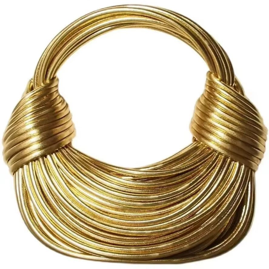 Hot Y2K Handbags for Women Gold Luxury Designer Brand Handwoven Noodle Bags Rope Knotted Pulled Hobo Silver Evening Clutch Chic
