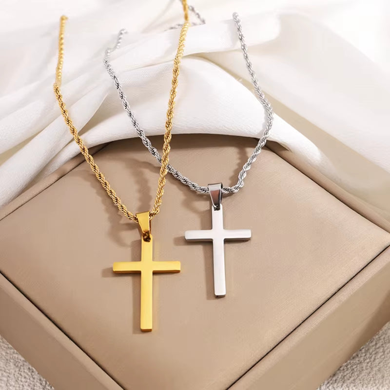New Stainless Steel Cross Pendant Necklace for Men Women Minimalist Gold Color Jewelry Male Female Necklaces Chokers Gifts 2024