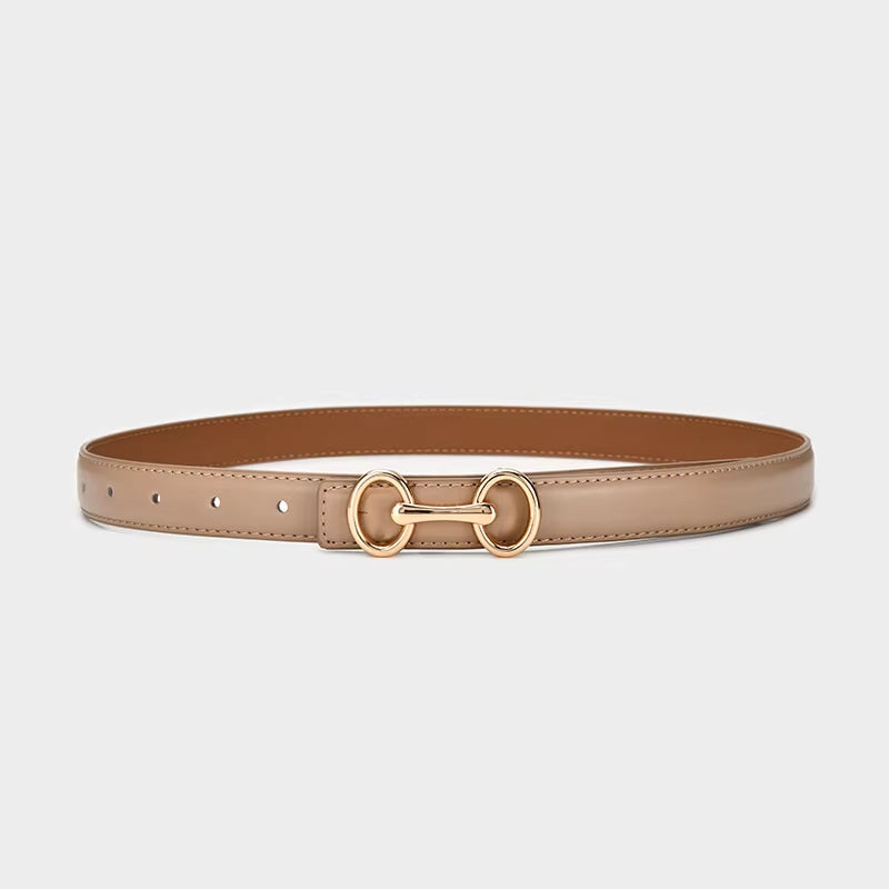 2.4Cm Belts for Women Girls Fashion Waist Belt Cowhide Leather Simple 8 Metal Pin Buckle Belt Leisure Dress Jeans Waistband