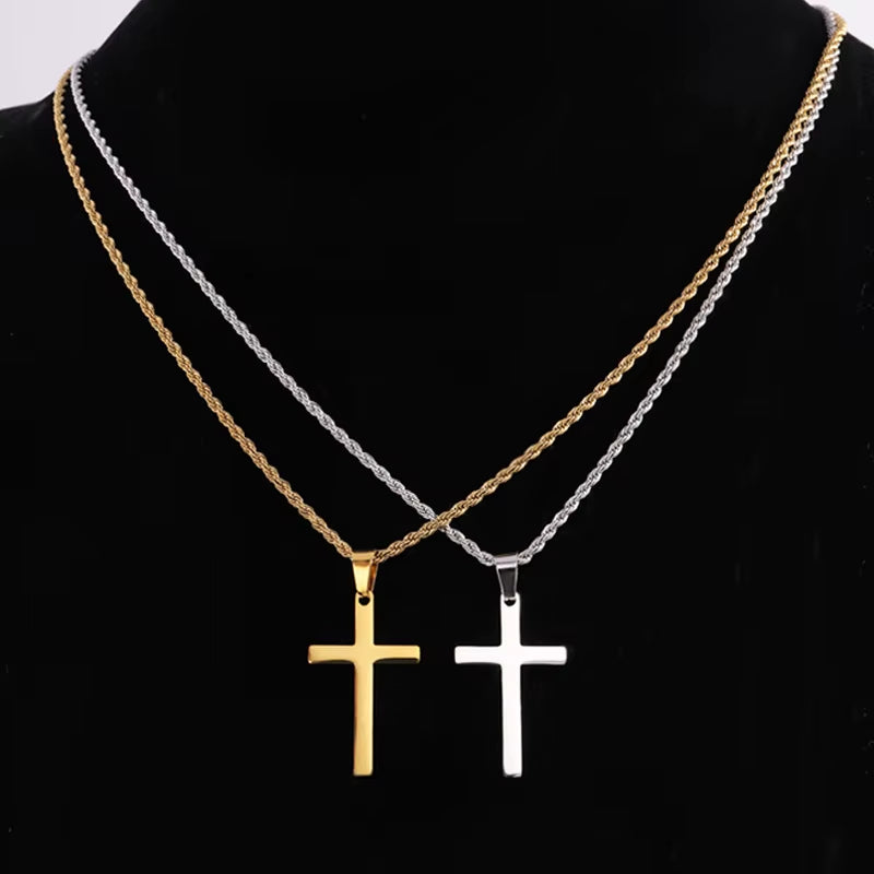 New Stainless Steel Cross Pendant Necklace for Men Women Minimalist Gold Color Jewelry Male Female Necklaces Chokers Gifts 2024