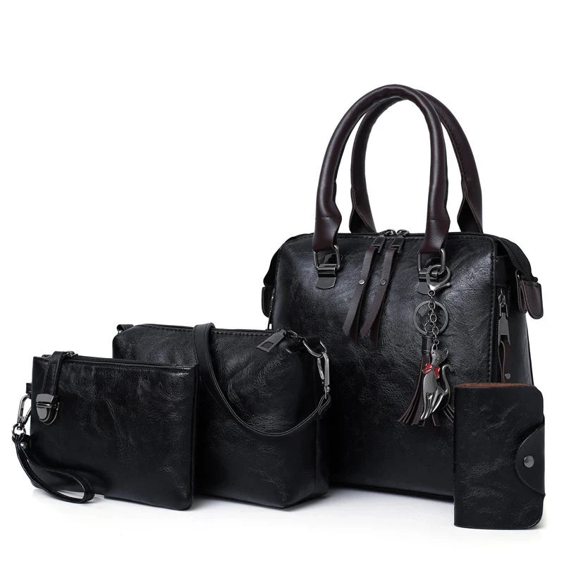 Women Composite Tassel Bag Luxury Leather Purse Handbags Famous Brands Designer Top-Handle Female Shoulder Bag 4Pcs/Set
