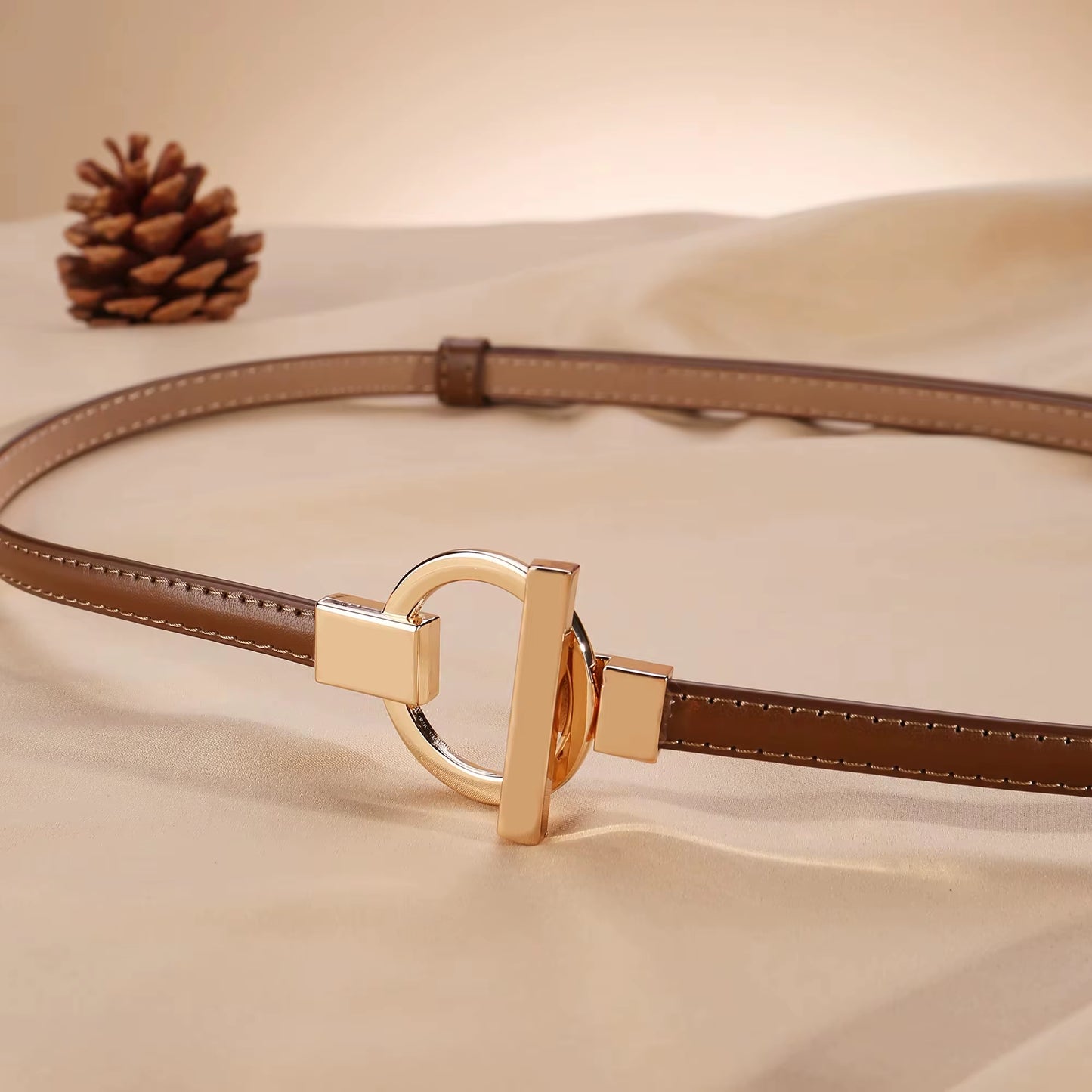 Leather Belt for Women Minimalist Cowhide Buckle Office Blazer Maxi Dress Fashion Accessory