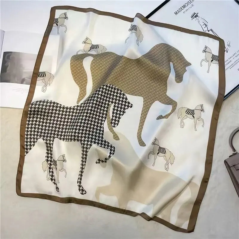 1 Pcs 70X70 Imitation Silk Satin Hair Scarf Women Handkerchief Printed Female Square Head Bandana Small Neck Muffler Hijab Lady