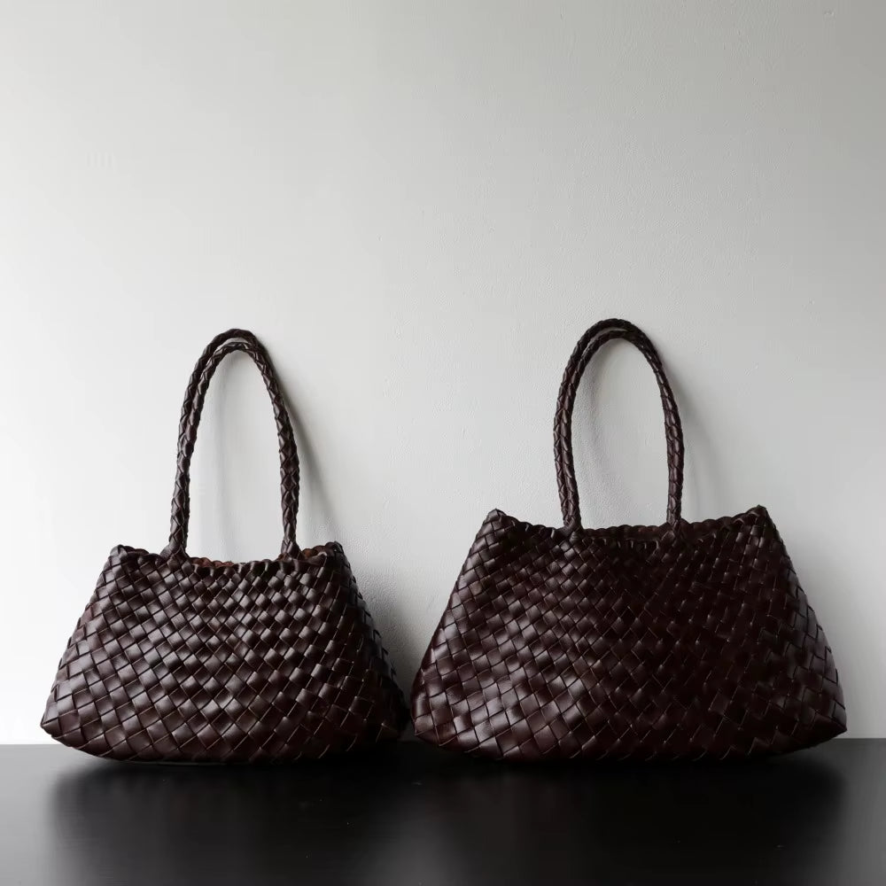 Niche Light Luxury High-End Sense First-Layer Cowhide Vegetable Basket Handmade Bag Retro Versatile Portable Underarm Bag