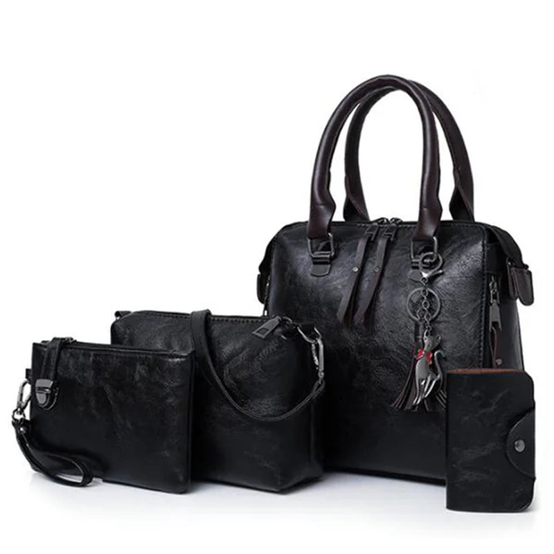 Women Composite Tassel Bag Luxury Leather Purse Handbags Famous Brands Designer Top-Handle Female Shoulder Bag 4Pcs/Set