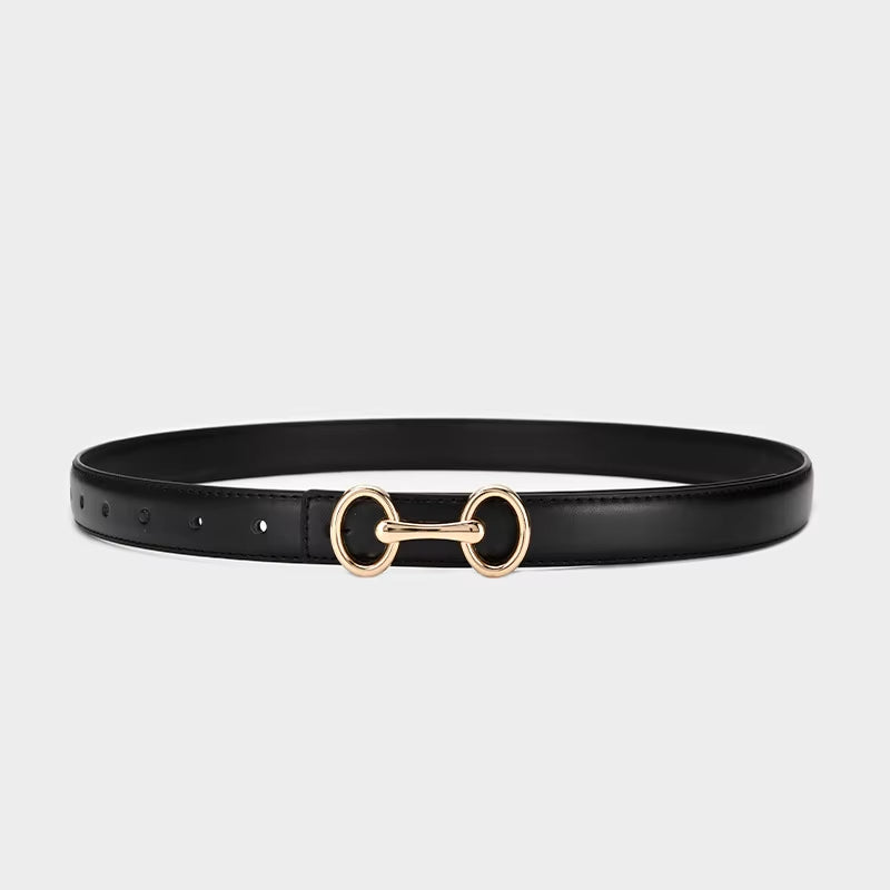 2.4Cm Belts for Women Girls Fashion Waist Belt Cowhide Leather Simple 8 Metal Pin Buckle Belt Leisure Dress Jeans Waistband