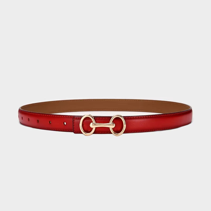 2.4Cm Belts for Women Girls Fashion Waist Belt Cowhide Leather Simple 8 Metal Pin Buckle Belt Leisure Dress Jeans Waistband