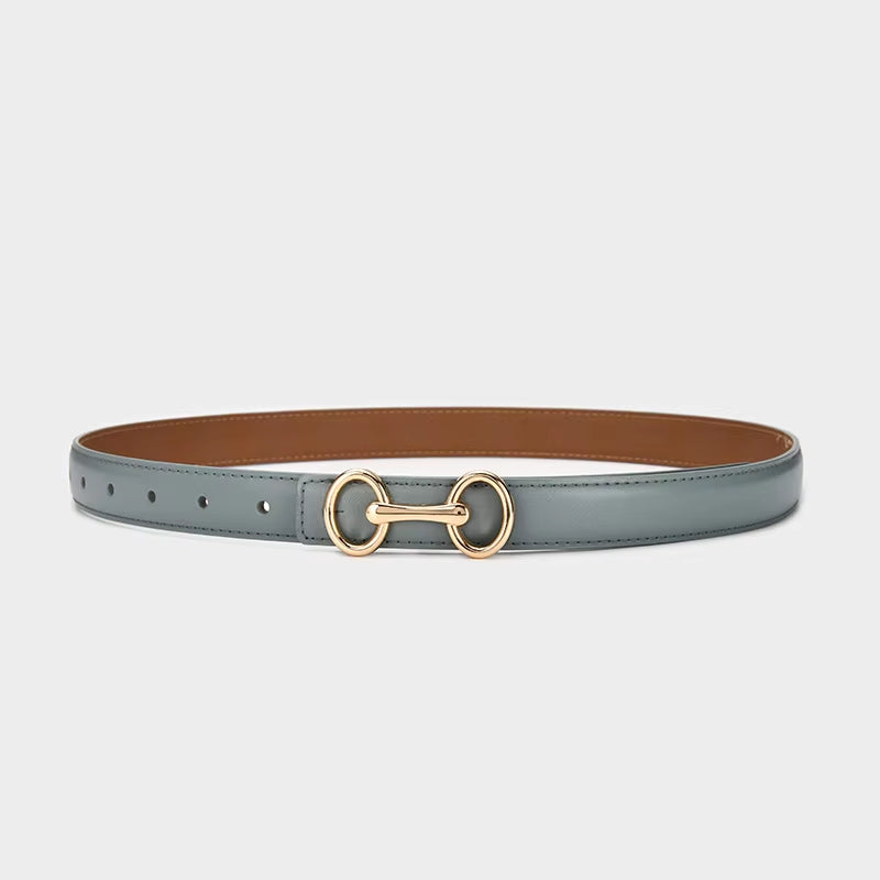 2.4Cm Belts for Women Girls Fashion Waist Belt Cowhide Leather Simple 8 Metal Pin Buckle Belt Leisure Dress Jeans Waistband