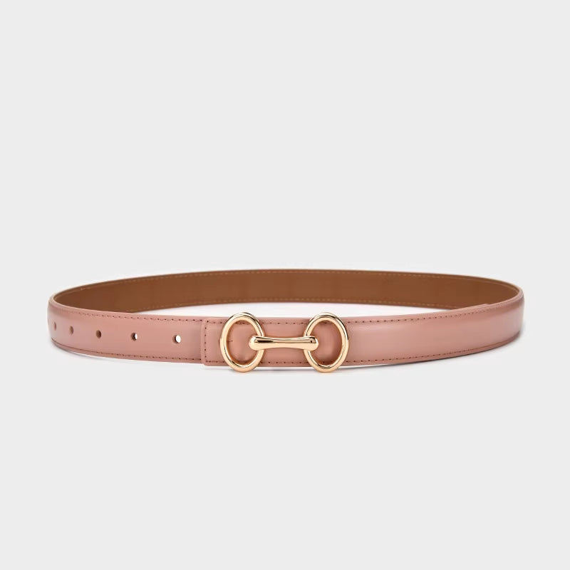 2.4Cm Belts for Women Girls Fashion Waist Belt Cowhide Leather Simple 8 Metal Pin Buckle Belt Leisure Dress Jeans Waistband