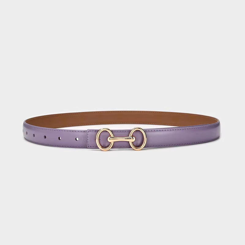 2.4Cm Belts for Women Girls Fashion Waist Belt Cowhide Leather Simple 8 Metal Pin Buckle Belt Leisure Dress Jeans Waistband