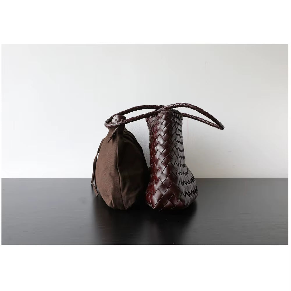 Niche Light Luxury High-End Sense First-Layer Cowhide Vegetable Basket Handmade Bag Retro Versatile Portable Underarm Bag