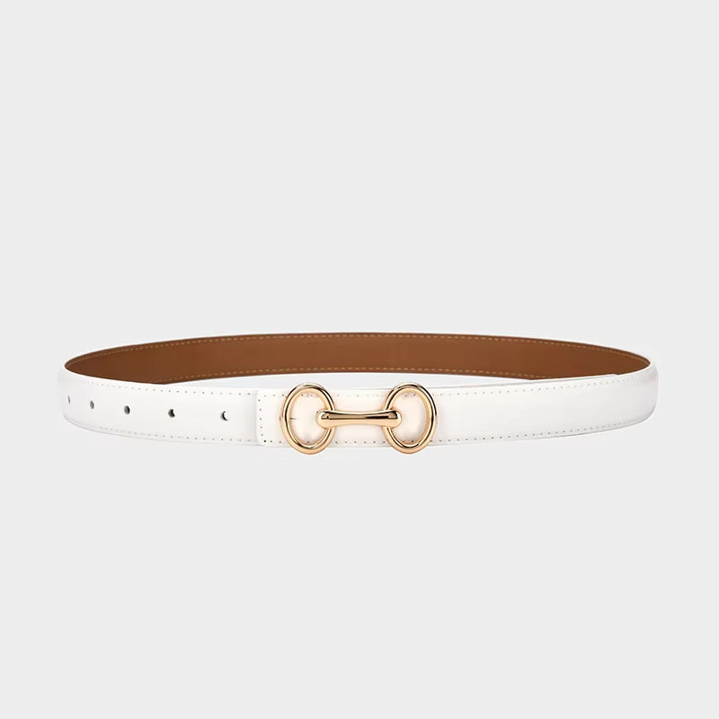 2.4Cm Belts for Women Girls Fashion Waist Belt Cowhide Leather Simple 8 Metal Pin Buckle Belt Leisure Dress Jeans Waistband
