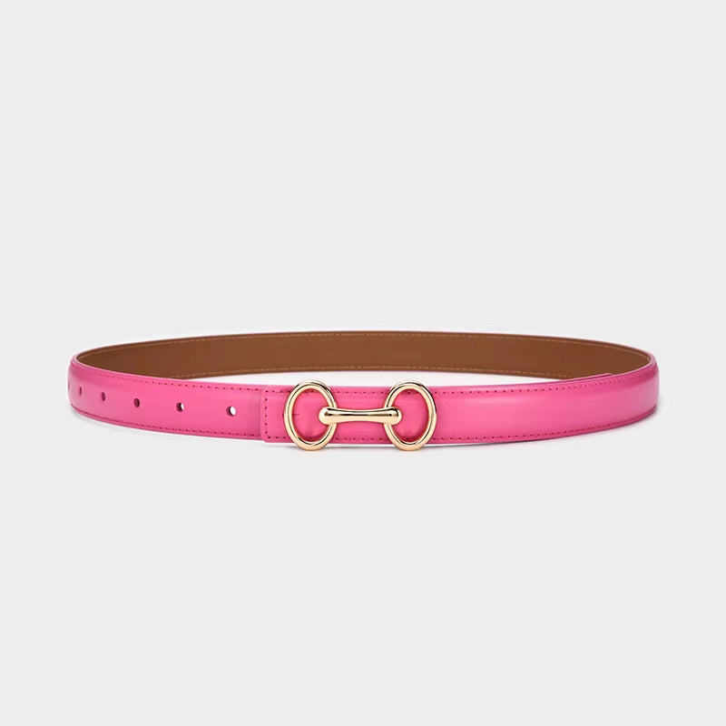 2.4Cm Belts for Women Girls Fashion Waist Belt Cowhide Leather Simple 8 Metal Pin Buckle Belt Leisure Dress Jeans Waistband