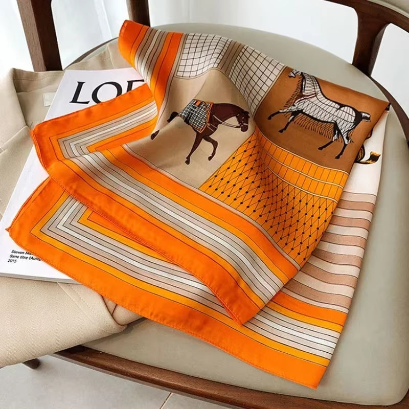 1 Pcs 70X70 Imitation Silk Satin Hair Scarf Women Handkerchief Printed Female Square Head Bandana Small Neck Muffler Hijab Lady