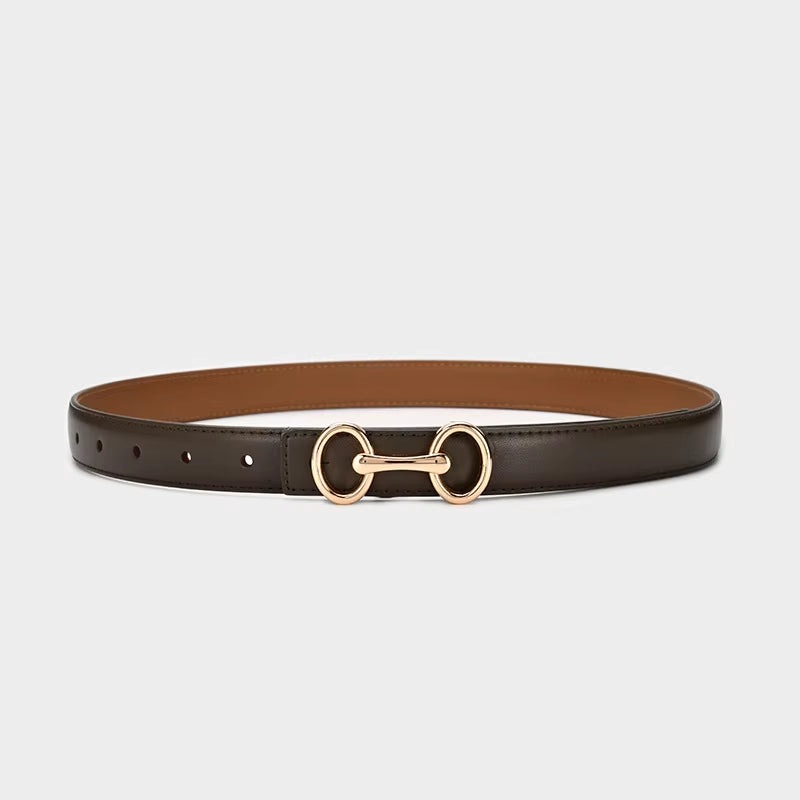 2.4Cm Belts for Women Girls Fashion Waist Belt Cowhide Leather Simple 8 Metal Pin Buckle Belt Leisure Dress Jeans Waistband