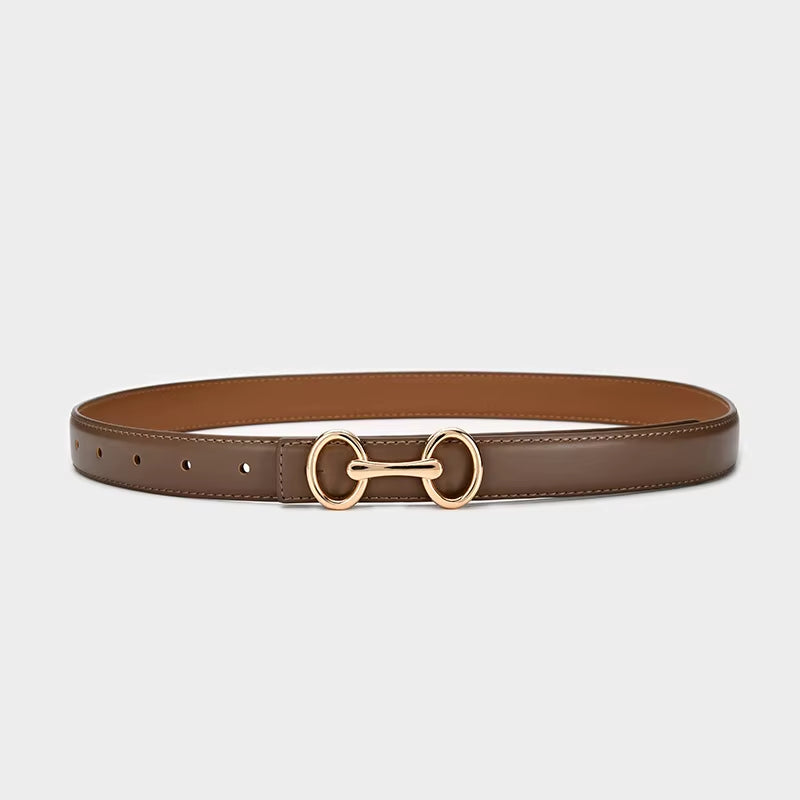 2.4Cm Belts for Women Girls Fashion Waist Belt Cowhide Leather Simple 8 Metal Pin Buckle Belt Leisure Dress Jeans Waistband