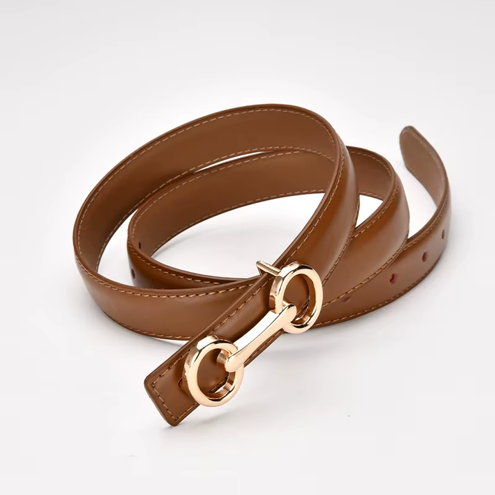 2.4Cm Belts for Women Girls Fashion Waist Belt Cowhide Leather Simple 8 Metal Pin Buckle Belt Leisure Dress Jeans Waistband