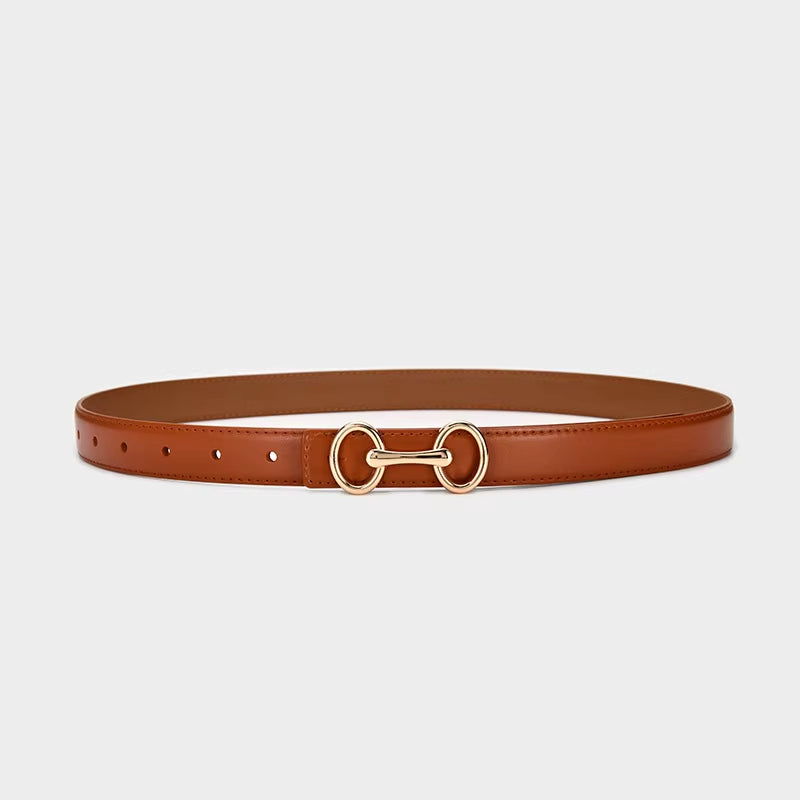 2.4Cm Belts for Women Girls Fashion Waist Belt Cowhide Leather Simple 8 Metal Pin Buckle Belt Leisure Dress Jeans Waistband