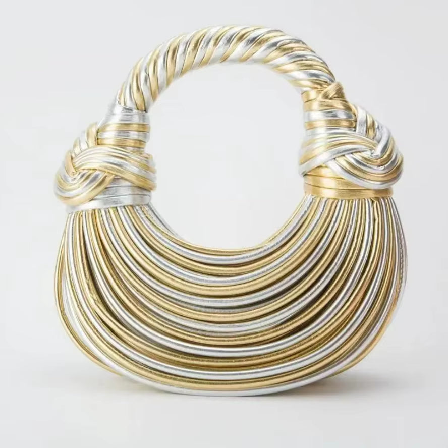 Hot Y2K Handbags for Women Gold Luxury Designer Brand Handwoven Noodle Bags Rope Knotted Pulled Hobo Silver Evening Clutch Chic