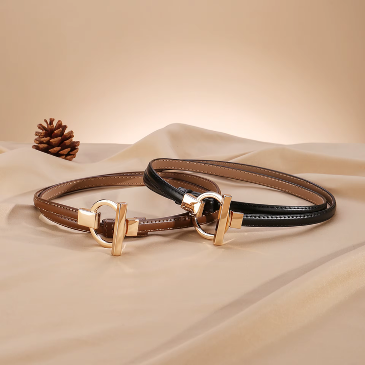 Leather Belt for Women Minimalist Cowhide Buckle Office Blazer Maxi Dress Fashion Accessory