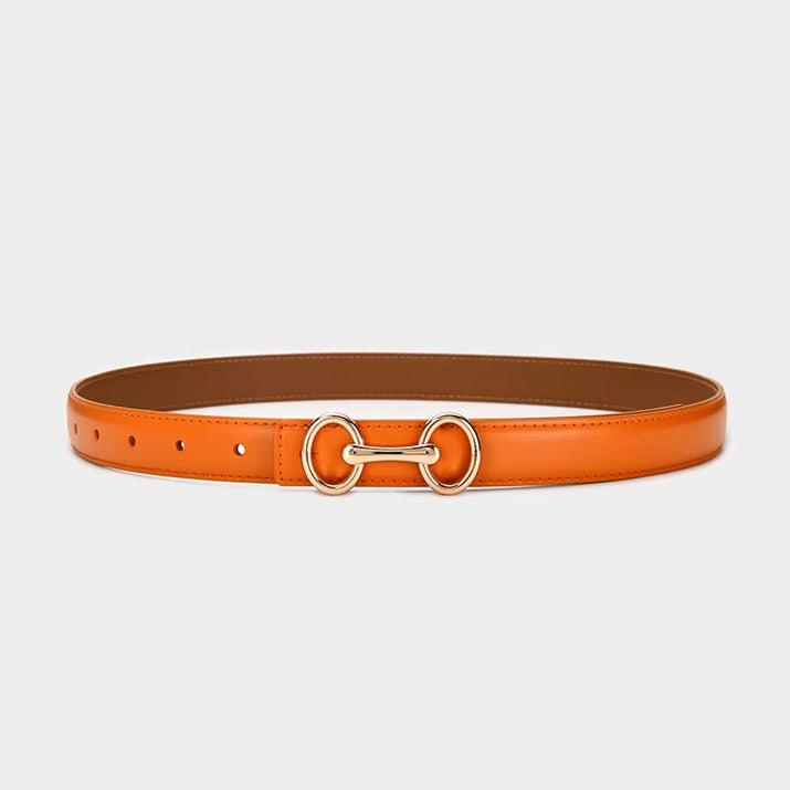 2.4Cm Belts for Women Girls Fashion Waist Belt Cowhide Leather Simple 8 Metal Pin Buckle Belt Leisure Dress Jeans Waistband