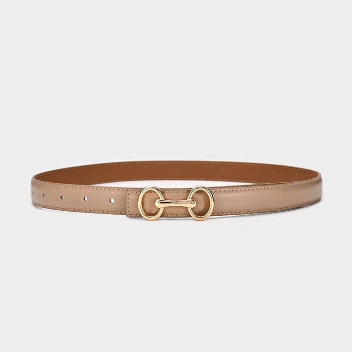 2.4Cm Belts for Women Girls Fashion Waist Belt Cowhide Leather Simple 8 Metal Pin Buckle Belt Leisure Dress Jeans Waistband