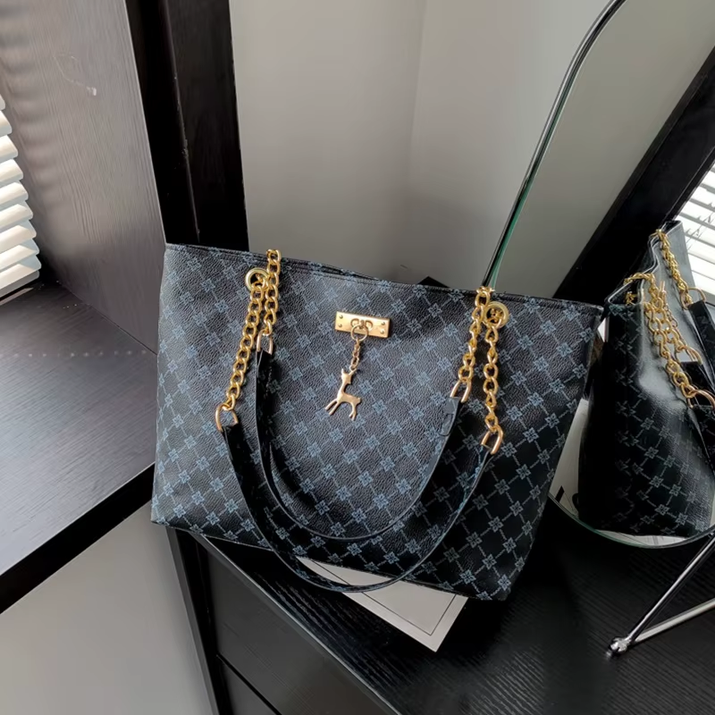 New Presbyopia Handbag Texture Soft Leather Large Capacity Tote Women Bag with Hanging Accessories Shoulder Bag