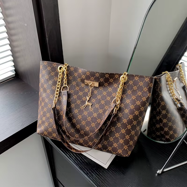 New Presbyopia Handbag Texture Soft Leather Large Capacity Tote Women Bag with Hanging Accessories Shoulder Bag