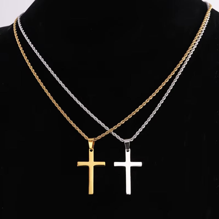 New Stainless Steel Cross Pendant Necklace for Men Women Minimalist Gold Color Jewelry Male Female Necklaces Chokers Gifts 2024