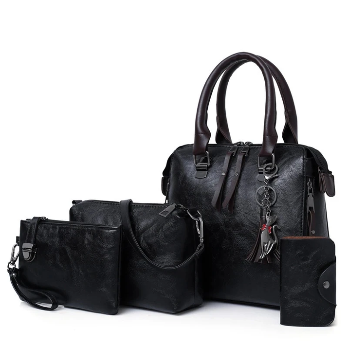 Women Composite Tassel Bag Luxury Leather Purse Handbags Famous Brands Designer Top-Handle Female Shoulder Bag 4Pcs/Set