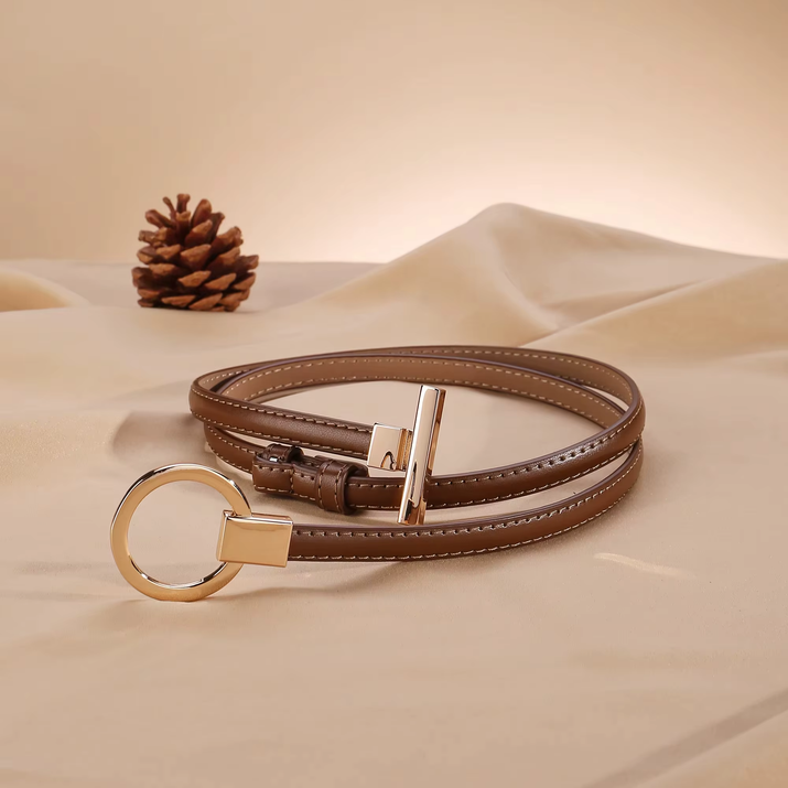 Leather Belt for Women Minimalist Cowhide Buckle Office Blazer Maxi Dress Fashion Accessory