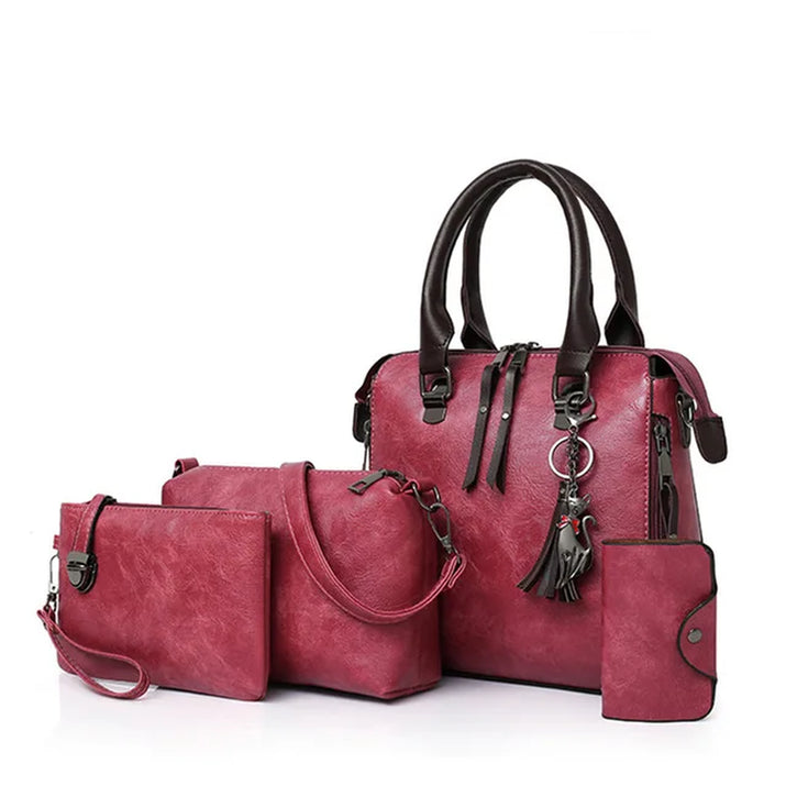 Women Composite Tassel Bag Luxury Leather Purse Handbags Famous Brands Designer Top-Handle Female Shoulder Bag 4Pcs/Set
