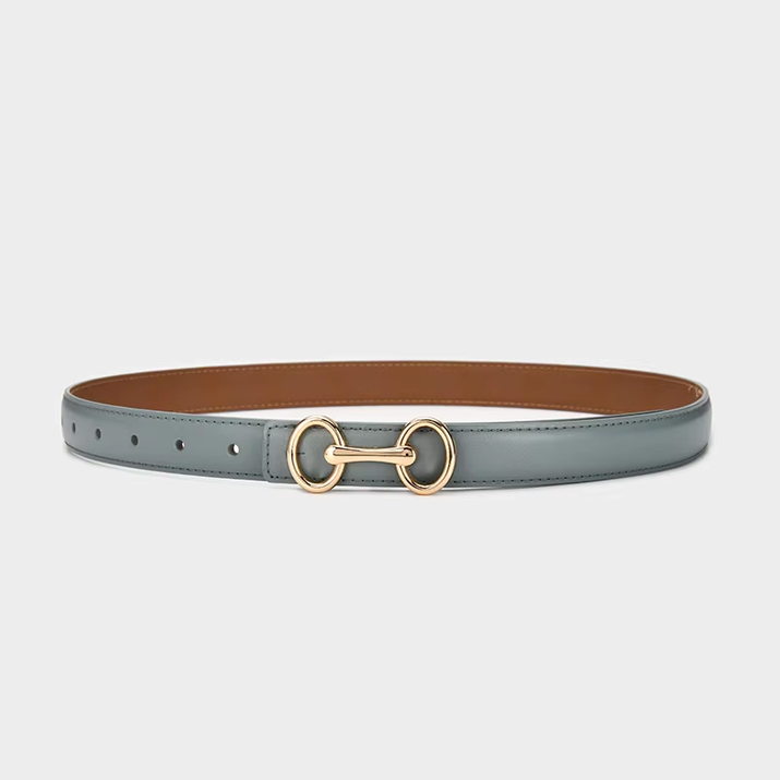 2.4Cm Belts for Women Girls Fashion Waist Belt Cowhide Leather Simple 8 Metal Pin Buckle Belt Leisure Dress Jeans Waistband
