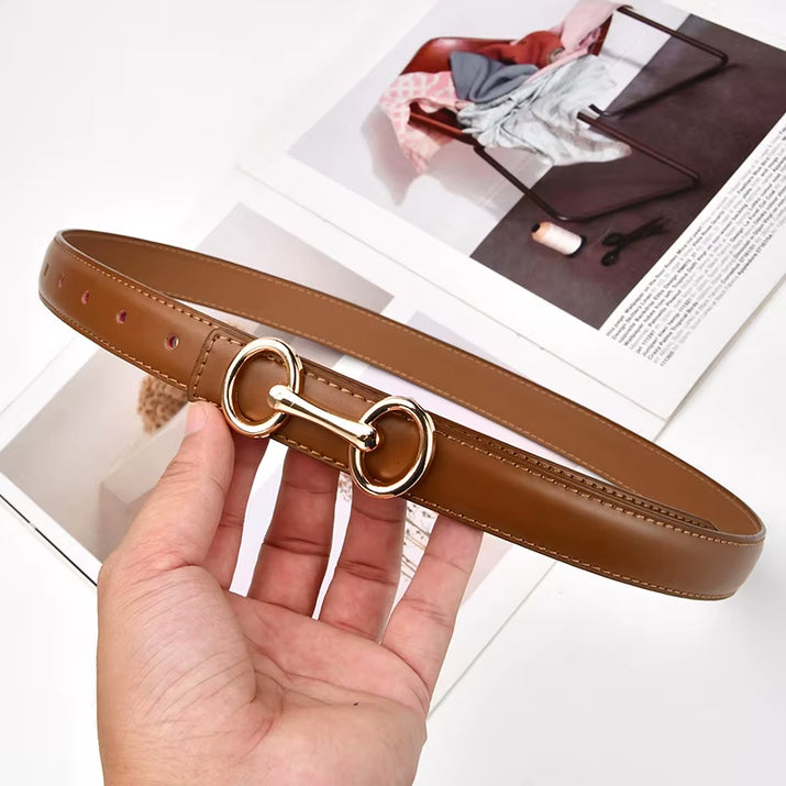 2.4Cm Belts for Women Girls Fashion Waist Belt Cowhide Leather Simple 8 Metal Pin Buckle Belt Leisure Dress Jeans Waistband