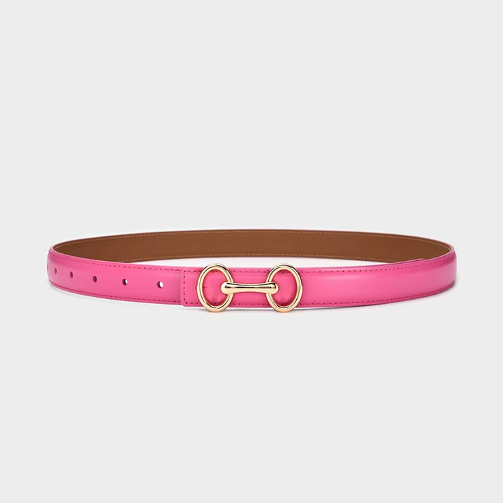 2.4Cm Belts for Women Girls Fashion Waist Belt Cowhide Leather Simple 8 Metal Pin Buckle Belt Leisure Dress Jeans Waistband