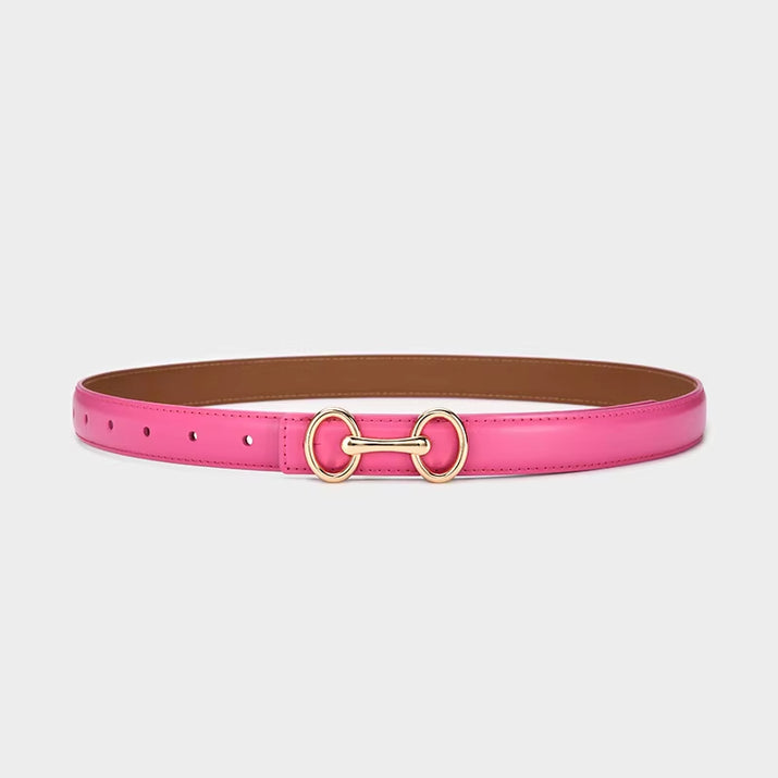 2.4Cm Belts for Women Girls Fashion Waist Belt Cowhide Leather Simple 8 Metal Pin Buckle Belt Leisure Dress Jeans Waistband