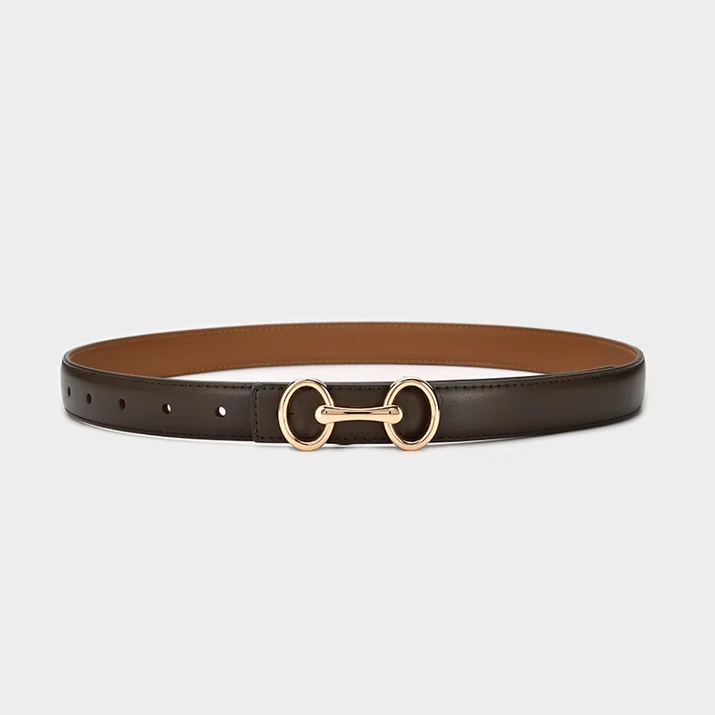 2.4Cm Belts for Women Girls Fashion Waist Belt Cowhide Leather Simple 8 Metal Pin Buckle Belt Leisure Dress Jeans Waistband