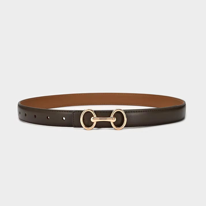 2.4Cm Belts for Women Girls Fashion Waist Belt Cowhide Leather Simple 8 Metal Pin Buckle Belt Leisure Dress Jeans Waistband