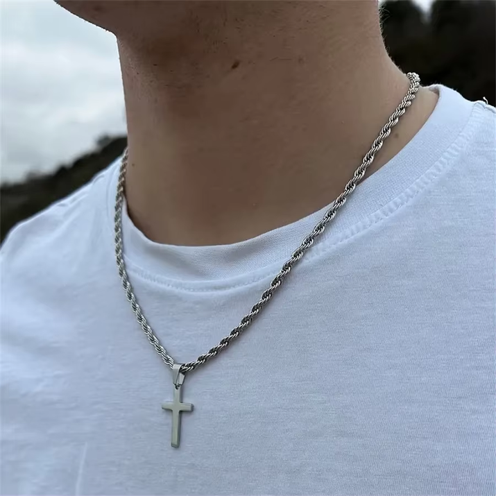 New Stainless Steel Cross Pendant Necklace for Men Women Minimalist Gold Color Jewelry Male Female Necklaces Chokers Gifts 2024